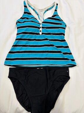 Nautica Women’s Blue & Black Striped Tankini Swim Set